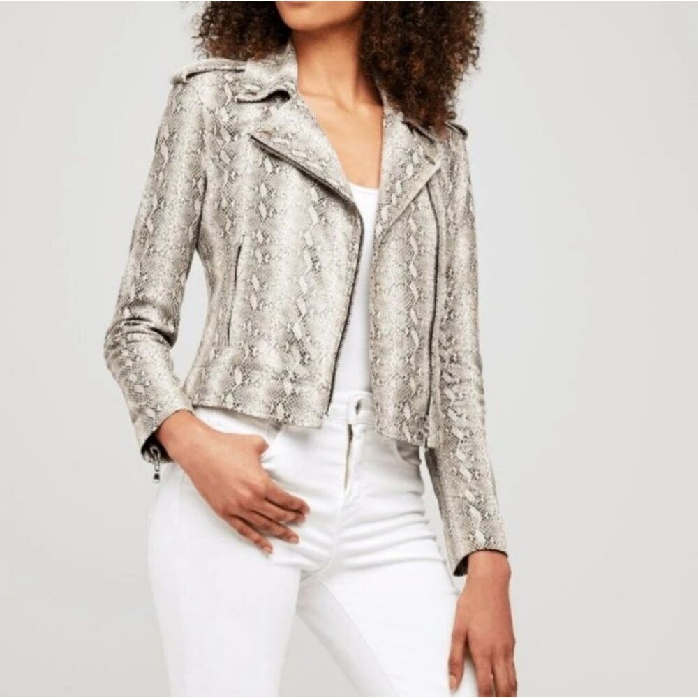 L'agence Python Leather Biker Jacket (Fieldstone)… - image 1